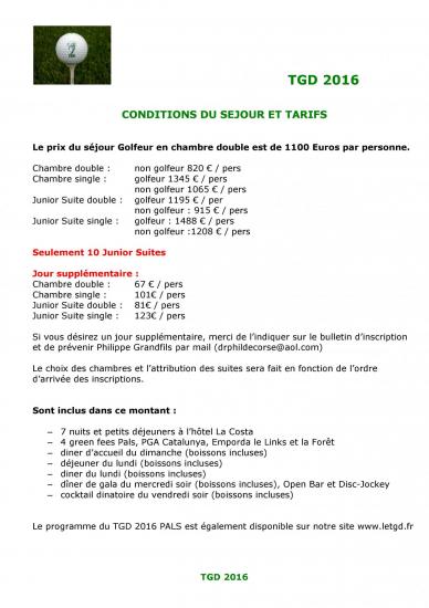 Conditions du sejour et tarifs 2017